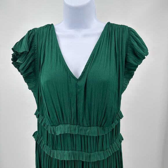 Current Air by Anthropologie Green Sereia Pleated Midi Dress Womens Small V Neck - Picture 4 of 13